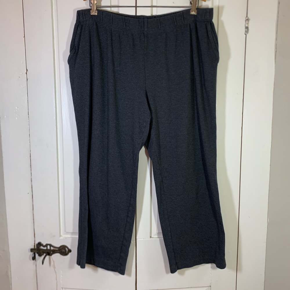 Lands End Womens XL Petite Charcoal Grey 100% Cotton Cropped Sweatpants Pockets